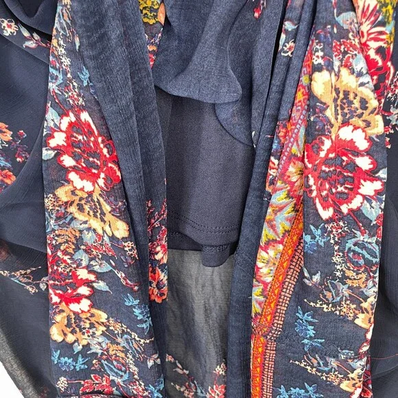 Xhilaration Floral Maxi Dress Womens XS Blue Boho CottageCore Long Sleeves - Picture 6 of 15